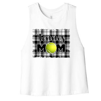 Sport Mom Black White Plaid Tennis Great Gift Tennis Mom Mother Gift Women's Racerback Cropped Tank