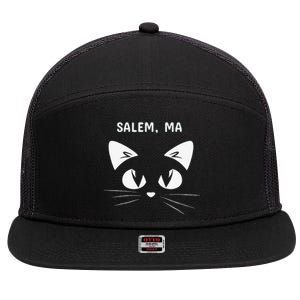 Salem MA Black Cat Halloween 2018 7 Panel Mesh Trucker Snapback Hat