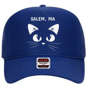 Salem MA Black Cat Halloween 2018 High Crown Mesh Back Trucker Hat