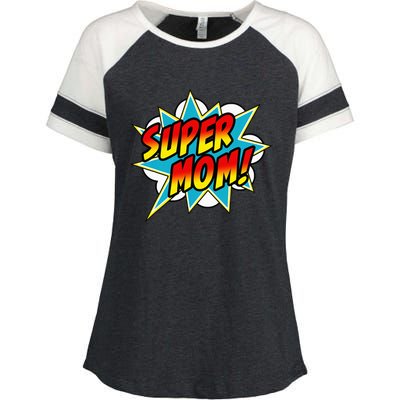 Super Mom Book Superhero happy Mother's Day Enza Ladies Jersey Colorblock Tee