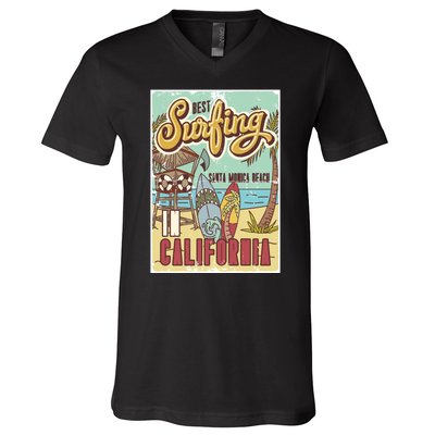 Santa Monica Beach California V-Neck T-Shirt