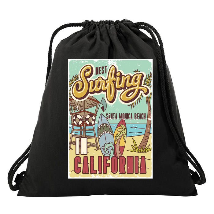 Santa Monica Beach California Drawstring Bag