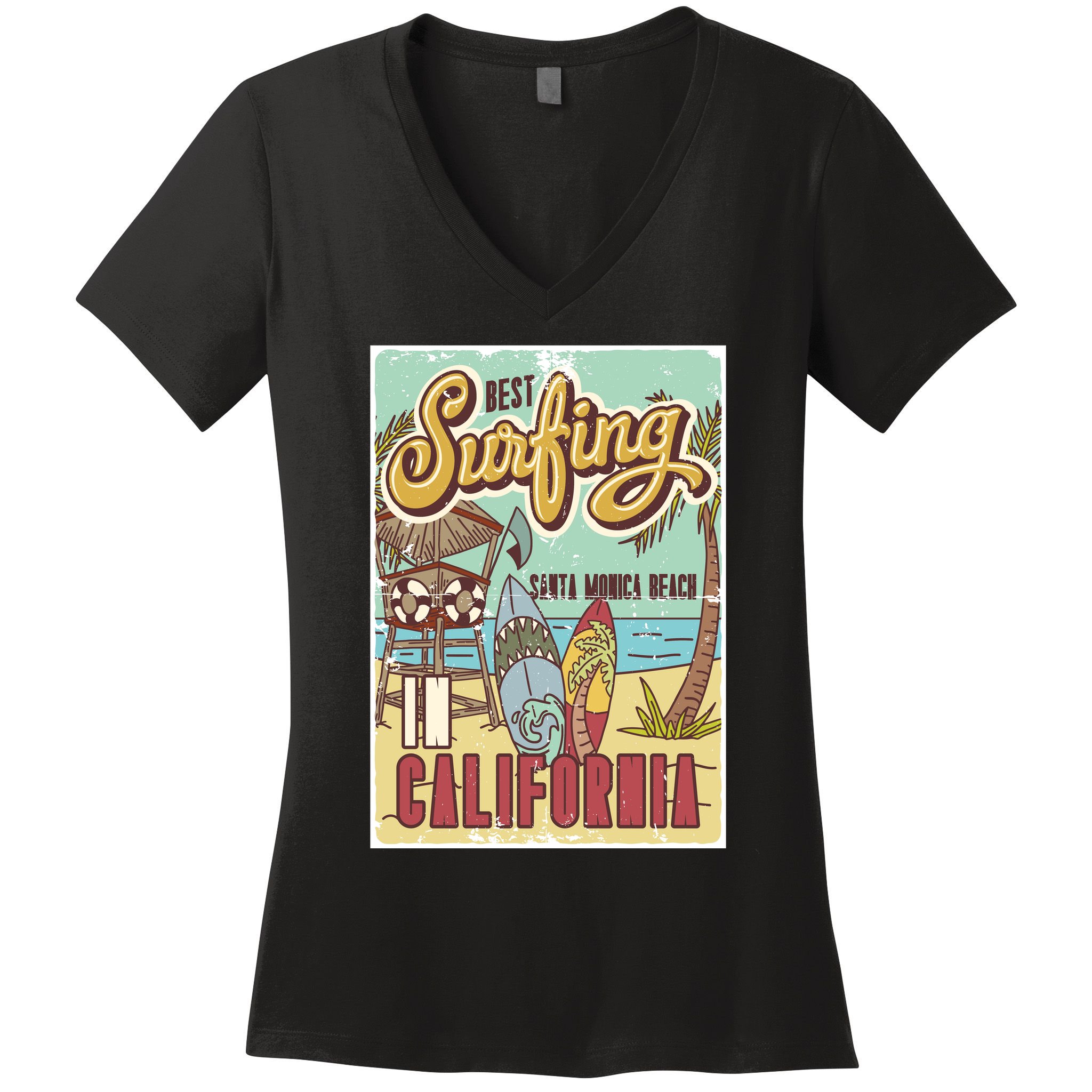 Santa Monica Beach California Women's V-Neck T-Shirt