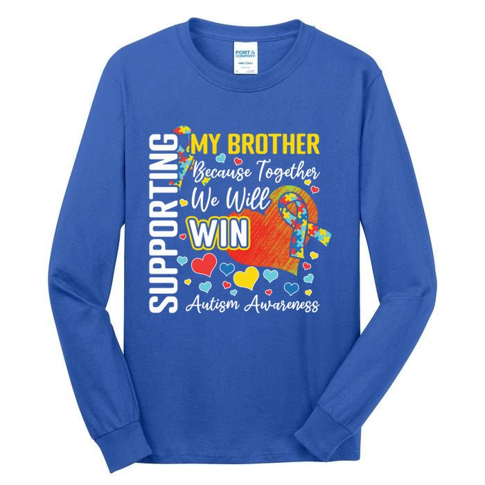 Supporting My Brother Colorful Puzzle Autism Awareness Gift Tall Long Sleeve T-Shirt