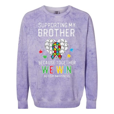 Supporting My Brother Together We Win Autism Aware Puzzle Colorblast Crewneck Sweatshirt