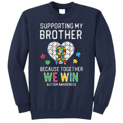 Supporting My Brother Together We Win Autism Aware Puzzle Sweatshirt