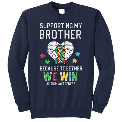 Supporting My Brother Together We Win Autism Aware Puzzle Tall Sweatshirt