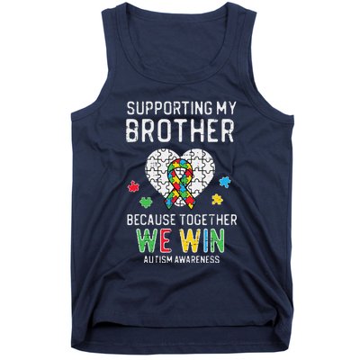 Supporting My Brother Together We Win Autism Aware Puzzle Tank Top