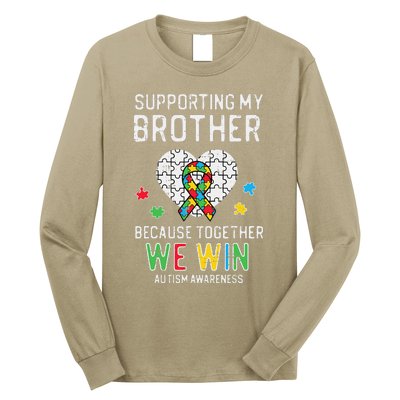 Supporting My Brother Together We Win Autism Aware Puzzle Long Sleeve Shirt