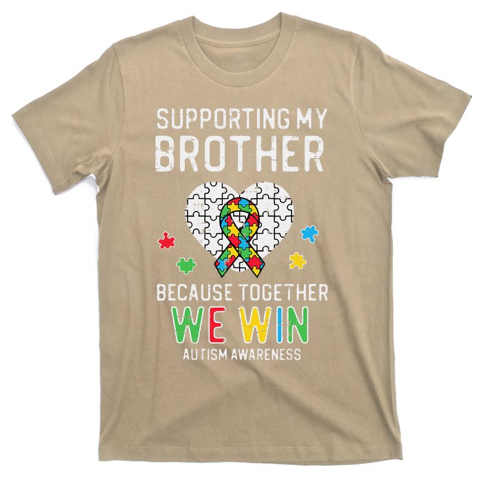 Supporting My Brother Together We Win Autism Aware Puzzle T-Shirt