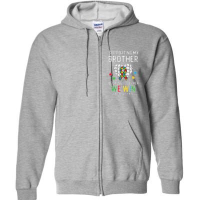 Supporting My Brother Together We Win Autism Aware Puzzle Full Zip Hoodie