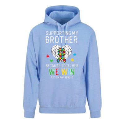 Supporting My Brother Together We Win Autism Aware Puzzle Unisex Surf Hoodie