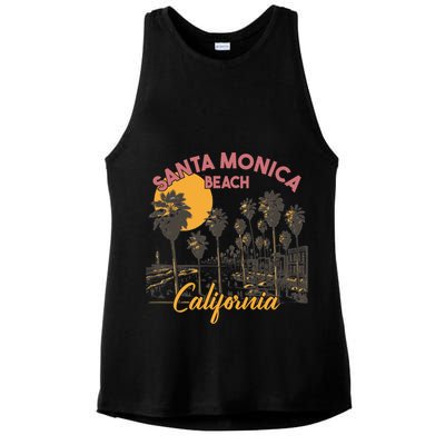 Santa Monica Beach California Summer Sunset Retro Ladies PosiCharge Tri-Blend Wicking Tank