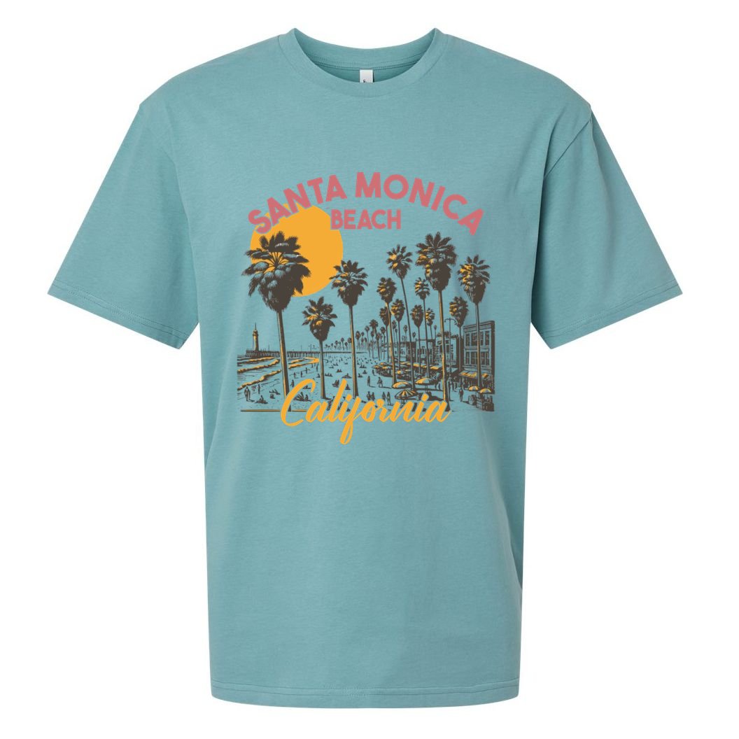 Santa Monica Beach California Summer Sunset Retro Sueded Cloud Jersey T-Shirt