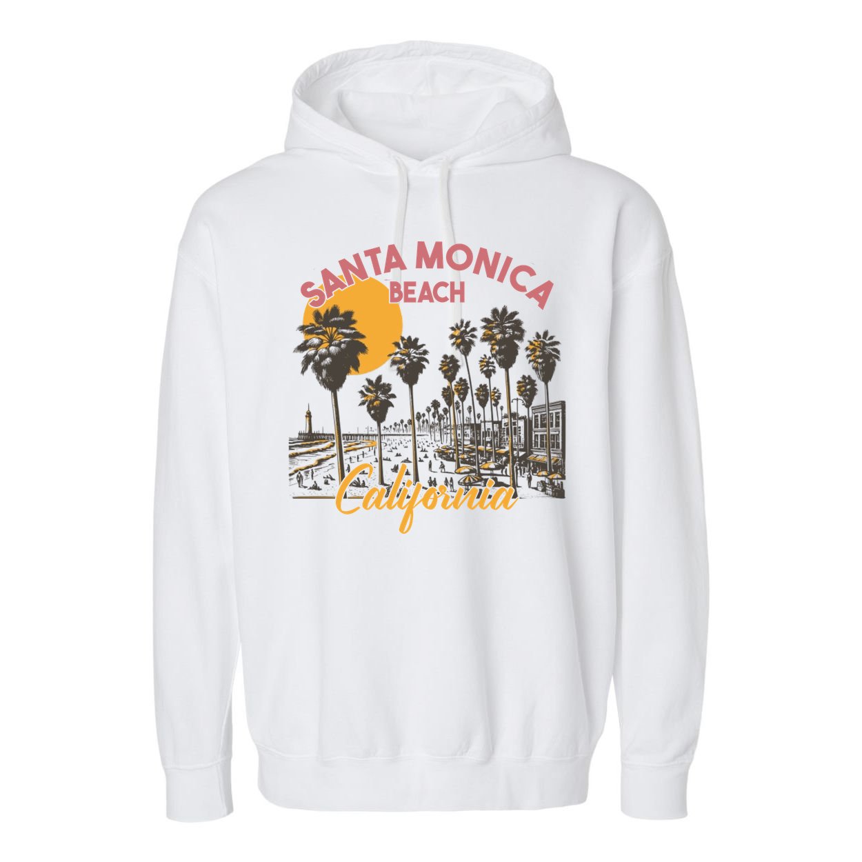 Santa Monica Beach California Summer Sunset Retro Garment-Dyed Fleece Hoodie