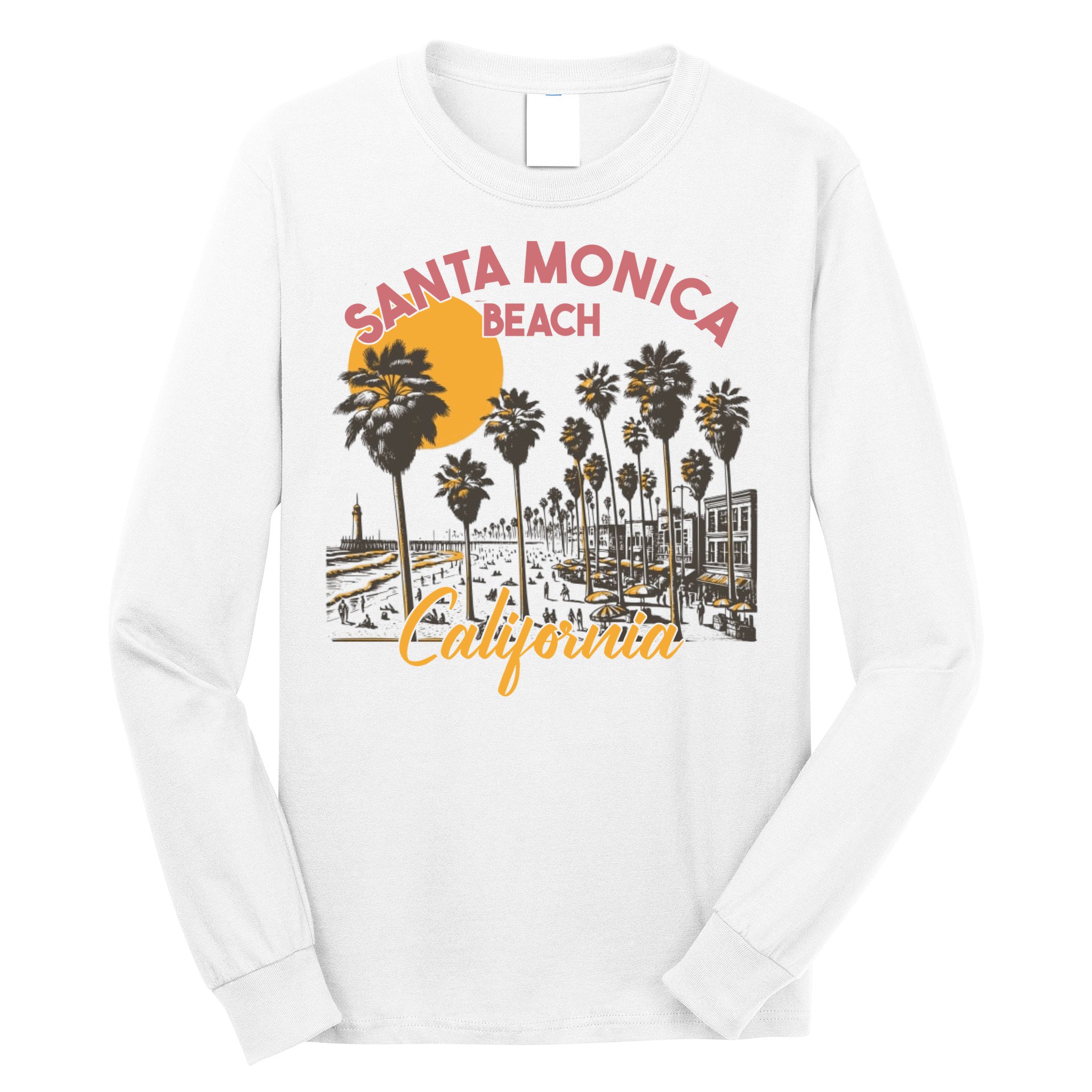 Santa Monica Beach California Summer Sunset Retro Long Sleeve Shirt