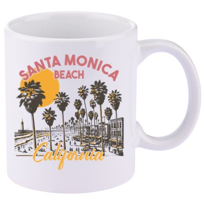 Santa Monica Beach California Summer Sunset Retro 11oz C Handle Ceramic Mug