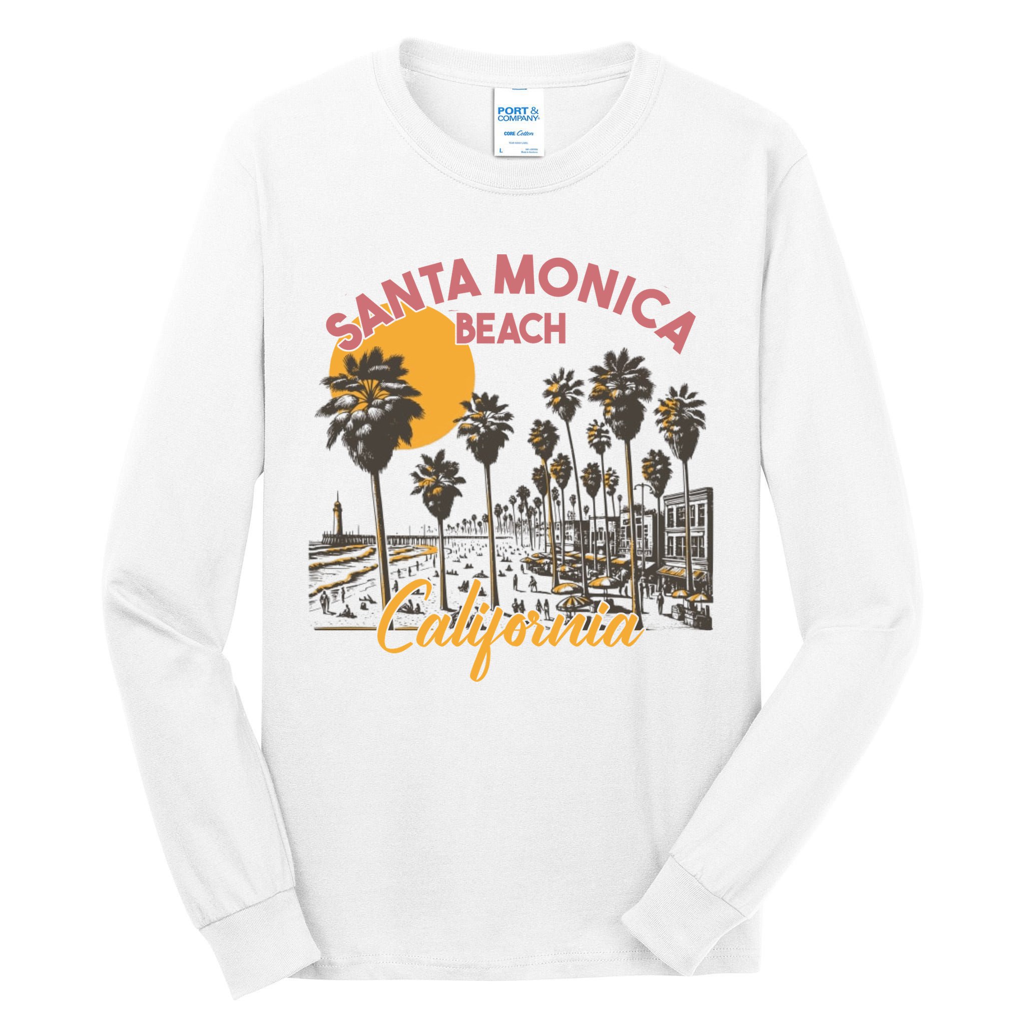 Santa Monica Beach California Summer Sunset Retro Tall Long Sleeve T-Shirt