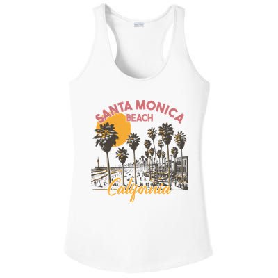 Santa Monica Beach California Summer Sunset Retro Ladies PosiCharge Competitor Racerback Tank