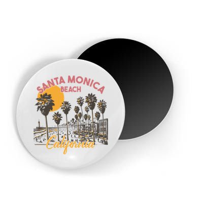 Santa Monica Beach California Summer Sunset Retro Magnet