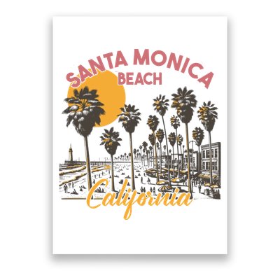 Santa Monica Beach California Summer Sunset Retro Poster