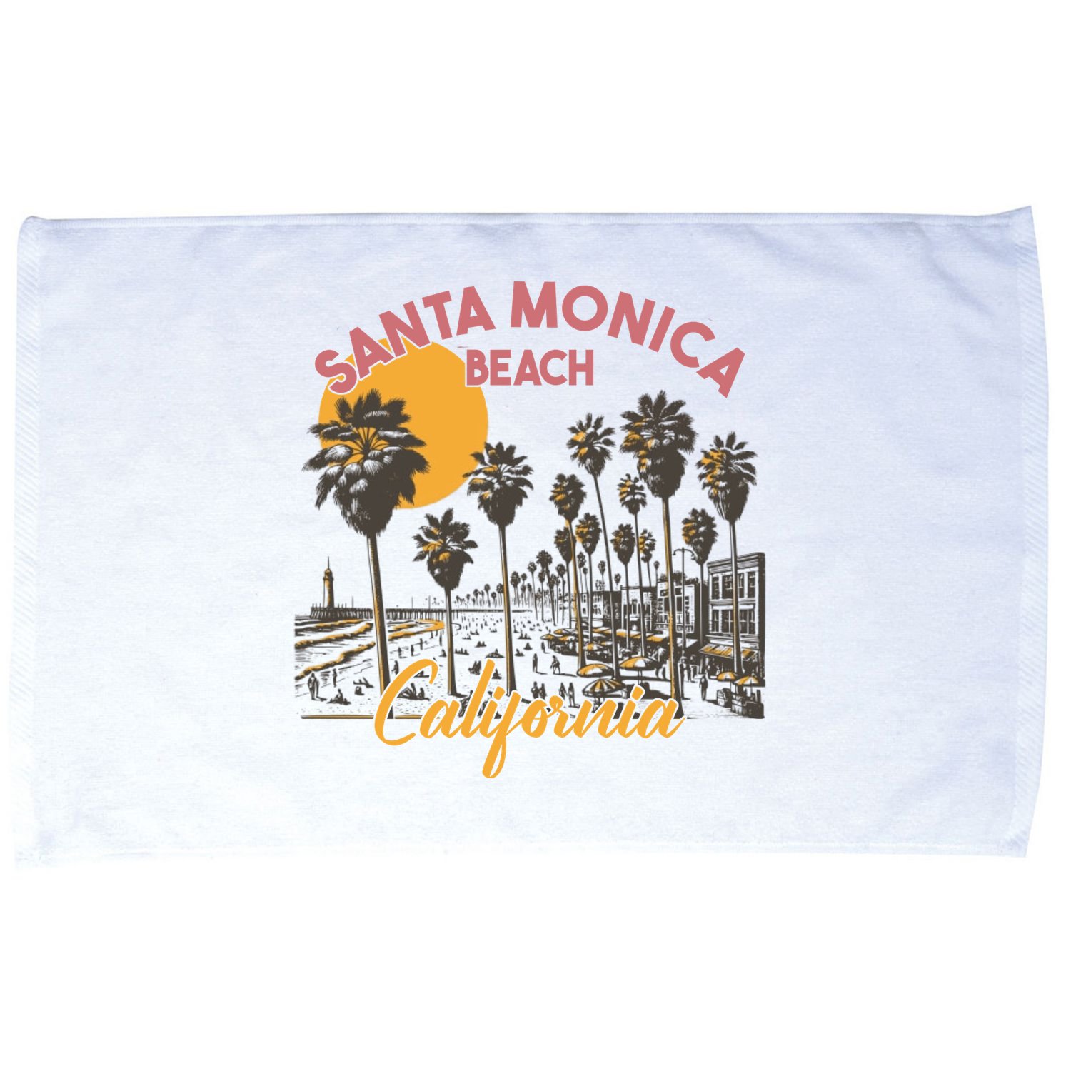 Santa Monica Beach California Summer Sunset Retro Microfiber Hand Towel