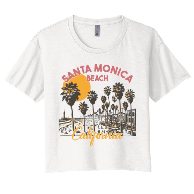 Santa Monica Beach California Summer Sunset Retro Crop Top