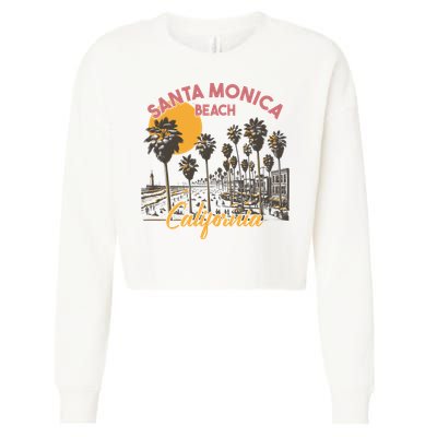 Santa Monica Beach California Summer Sunset Retro Cropped Pullover Crew