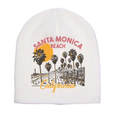 Santa Monica Beach California Summer Sunset Retro Short Acrylic Beanie