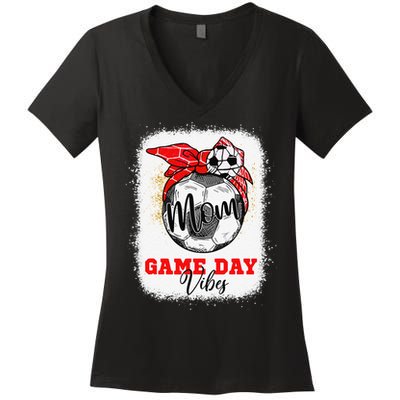 Soccer Mom Bleached Bun Mothers Day Soccer Mom Game Day Vibe Women's V-Neck T-Shirt
