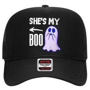 Shes My Boo Cute Ghost Matching Couple Halloween Costume High Crown Mesh Back Trucker Hat