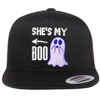 Shes My Boo Cute Ghost Matching Couple Halloween Costume Flat Bill Trucker Hat