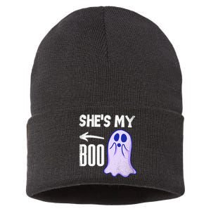 Shes My Boo Cute Ghost Matching Couple Halloween Costume Sustainable Knit Beanie