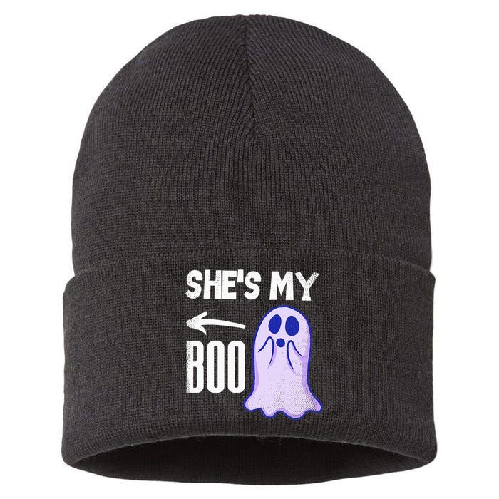 Shes My Boo Cute Ghost Matching Couple Halloween Costume Sustainable Knit Beanie