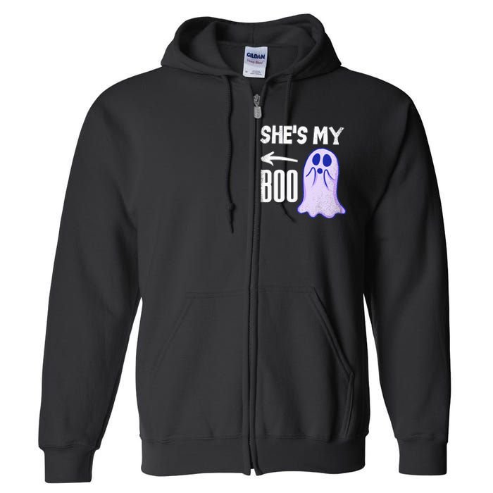 Shes My Boo Cute Ghost Matching Couple Halloween Costume Full Zip Hoodie