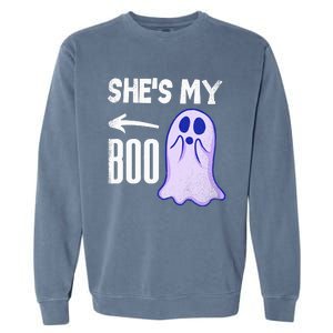 Shes My Boo Cute Ghost Matching Couple Halloween Costume Garment-Dyed Sweatshirt