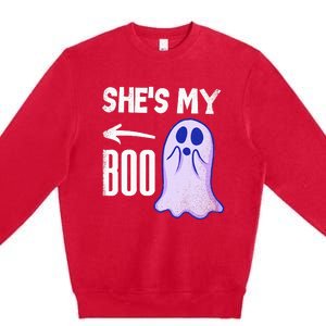 Shes My Boo Cute Ghost Matching Couple Halloween Costume Premium Crewneck Sweatshirt