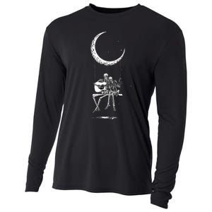 Skeleton Moon Band Rock And Roll Halloween Lazy Costume Cooling Performance Long Sleeve Crew