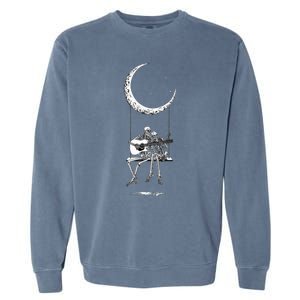 Skeleton Moon Band Rock And Roll Halloween Lazy Costume Garment-Dyed Sweatshirt