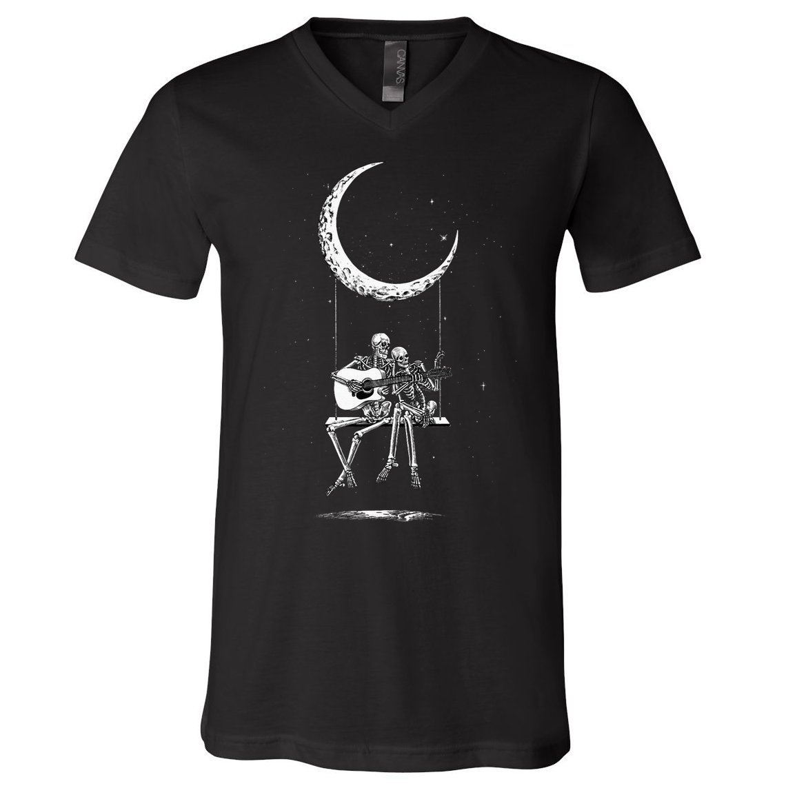 Skeleton Moon Band Tees Rock And Roll Concert Graphic Tees V-Neck T-Shirt