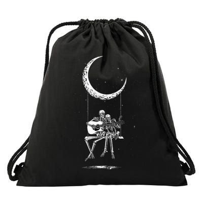 Skeleton Moon Band Tees Rock And Roll Concert Graphic Tees Drawstring Bag
