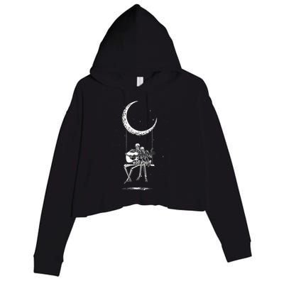 Skeleton Moon Band Tees Rock And Roll Concert Graphic Tees Crop Fleece Hoodie