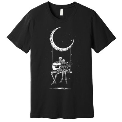 Skeleton Moon Band Tees Rock And Roll Concert Graphic Tees Premium T-Shirt
