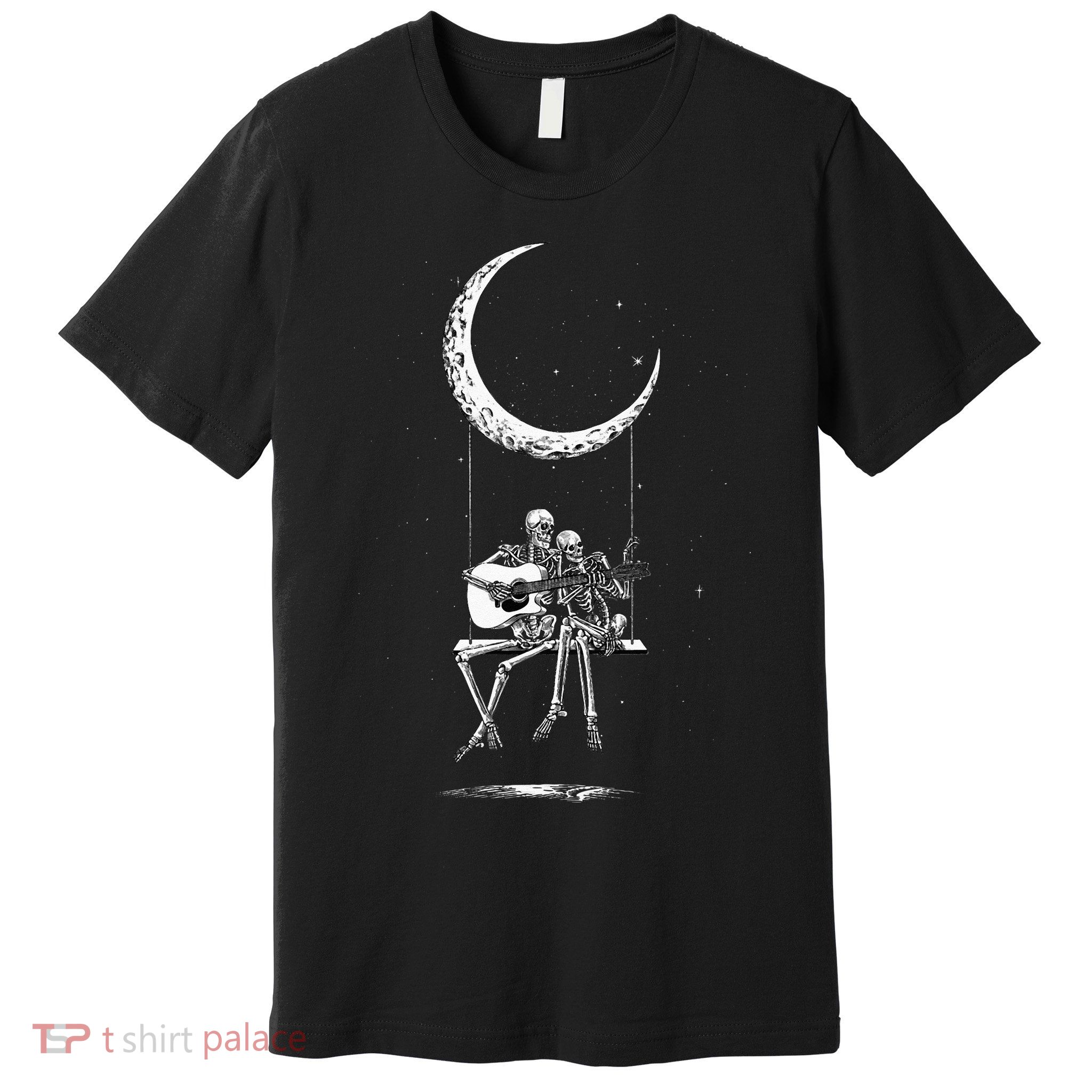Skeleton Moon Band Tees Rock And Roll Concert Graphic Tees Premium T-Shirt