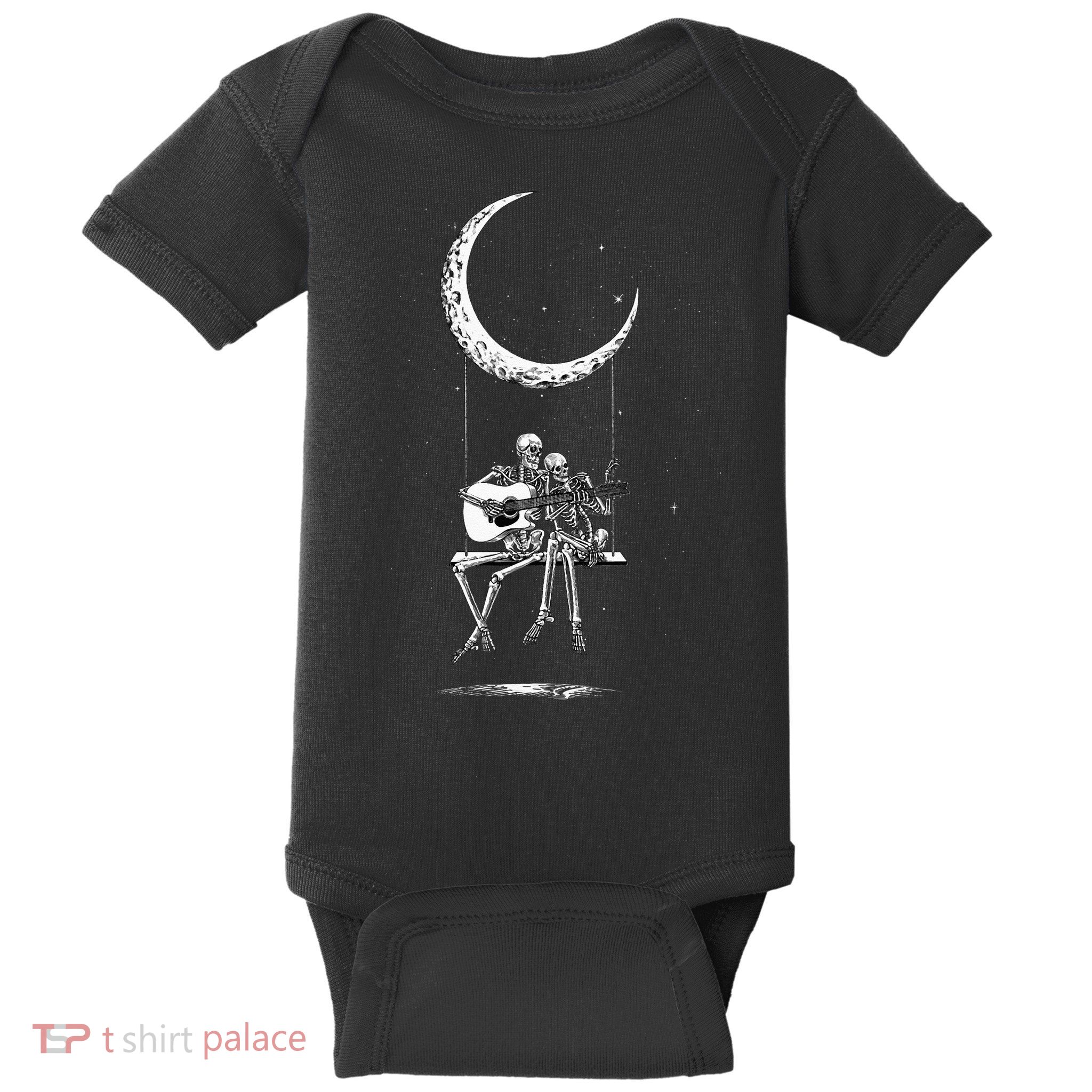 Skeleton Moon Band Tees Rock And Roll Concert Graphic Tees Baby Bodysuit