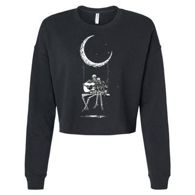 Skeleton Moon Band Tees Rock And Roll Concert Graphic Tees Cropped Pullover Crew