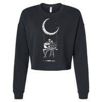 Skeleton Moon Band Tees Rock And Roll Concert Graphic Tees Cropped Pullover Crew
