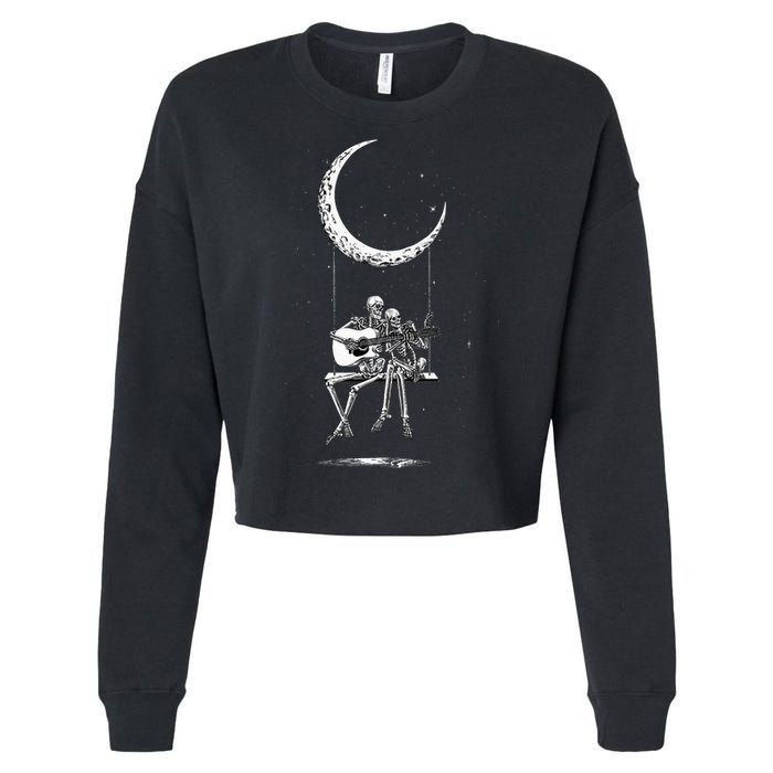 Skeleton Moon Band Tees Rock And Roll Concert Graphic Tees Cropped Pullover Crew