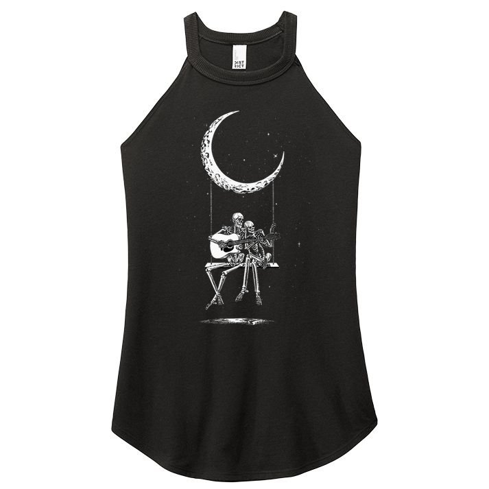 Skeleton Moon Band Tees Rock And Roll Concert Graphic Tees Women's Perfect Tri Rocker Tank