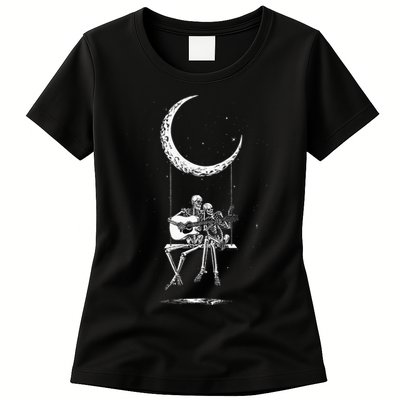 Skeleton Moon Band Tees Rock And Roll Concert Graphic Tees Womens T-Shirt